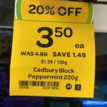 Incorrect Cadbury Peppermint 220g block sale tag