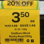 Incorrect Cadbury Rocky Road 220g block sale tag